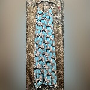 Jayli Floral Maxi Skirt with Blue and Black Roses and Butterflies Pattern